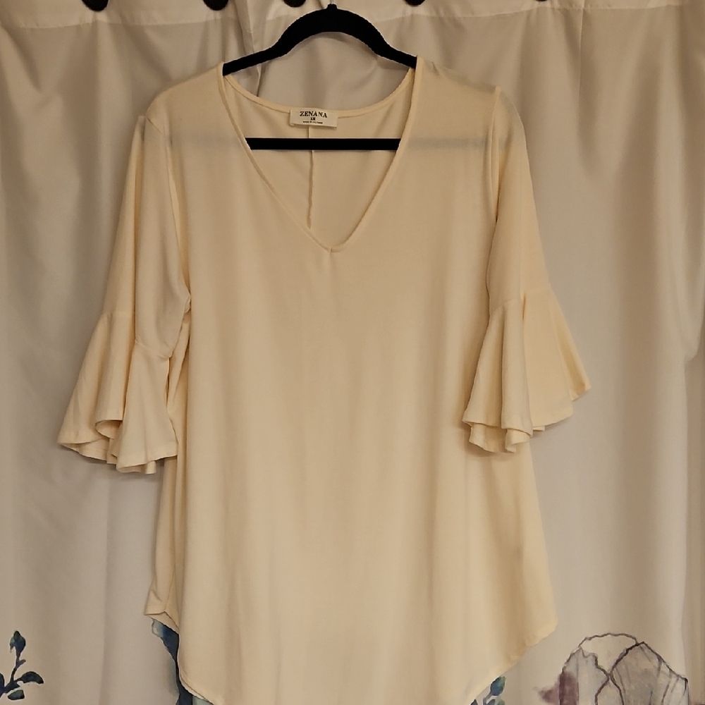 Zenana Outfitters Cream Ruffle Sleeve Blouse